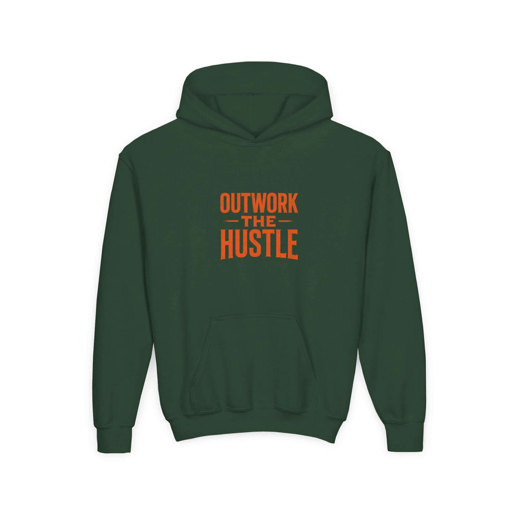 Outwork the Hustle" Youth Hoodie: Soft Cotton-Poly Blend
