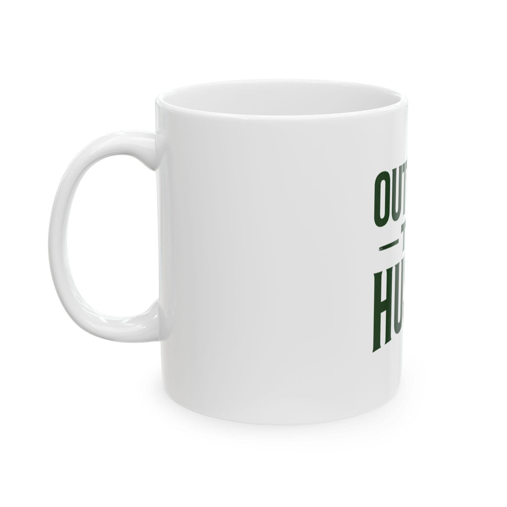 Outwork The Hustle Motivational Mug showcasing a sleek design with bold lettering for inspiration.